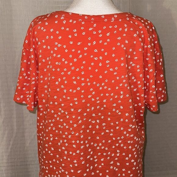 GAP L Ditsy Floral Vibrant Orange White Navy 💯 Cotton Short Sleeve Crewneck Tee - Picture 4 of 9